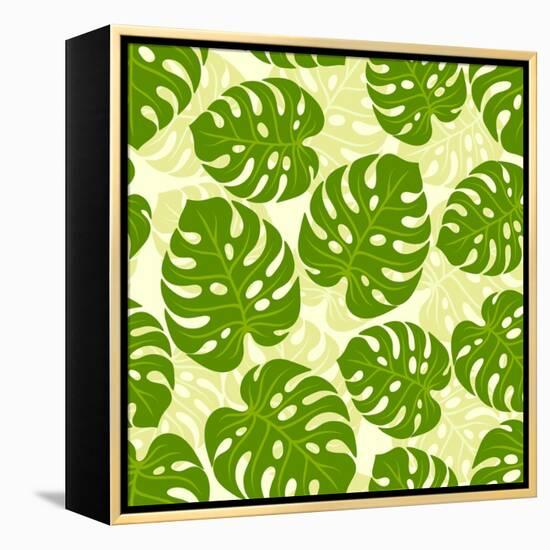 Seamless Tropical Pattern with Stylized Monstera Leaves-incomible-Framed Stretched Canvas