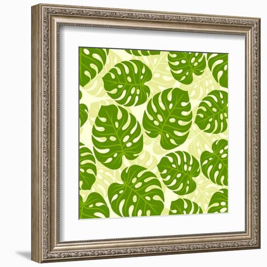 Seamless Tropical Pattern with Stylized Monstera Leaves-incomible-Framed Art Print