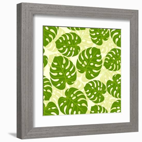 Seamless Tropical Pattern with Stylized Monstera Leaves-incomible-Framed Art Print