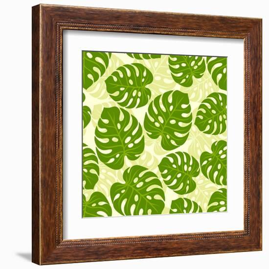 Seamless Tropical Pattern with Stylized Monstera Leaves-incomible-Framed Art Print