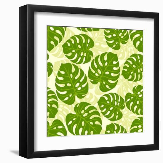 Seamless Tropical Pattern with Stylized Monstera Leaves-incomible-Framed Art Print