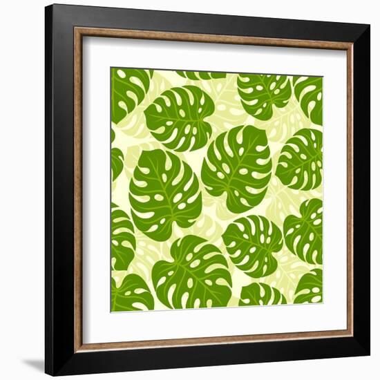 Seamless Tropical Pattern with Stylized Monstera Leaves-incomible-Framed Art Print