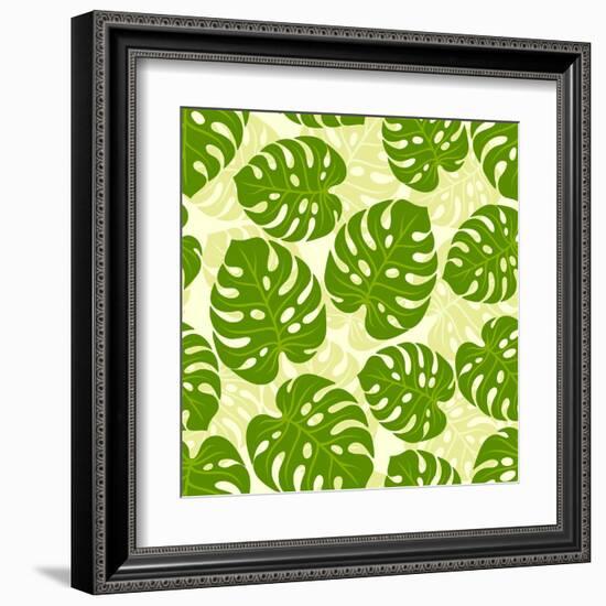 Seamless Tropical Pattern with Stylized Monstera Leaves-incomible-Framed Art Print