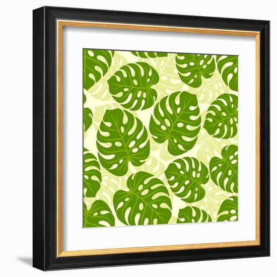 Seamless Tropical Pattern with Stylized Monstera Leaves-incomible-Framed Art Print