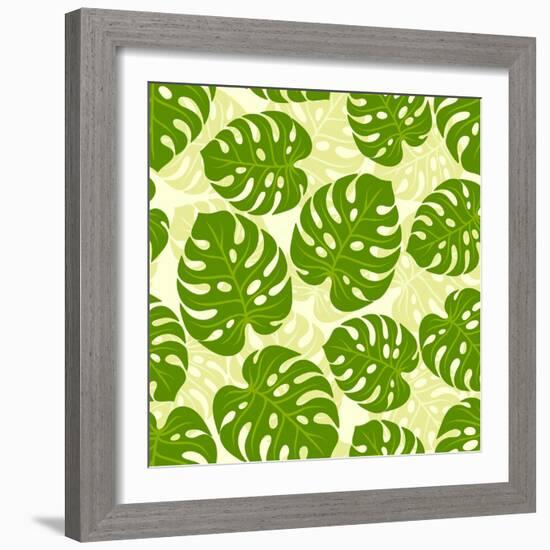 Seamless Tropical Pattern with Stylized Monstera Leaves-incomible-Framed Art Print