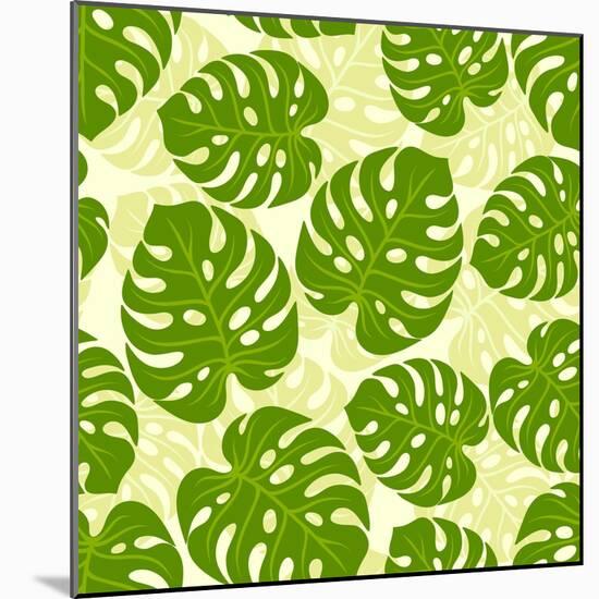 Seamless Tropical Pattern with Stylized Monstera Leaves-incomible-Mounted Art Print