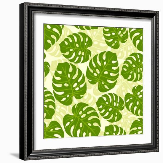 Seamless Tropical Pattern with Stylized Monstera Leaves-incomible-Framed Art Print