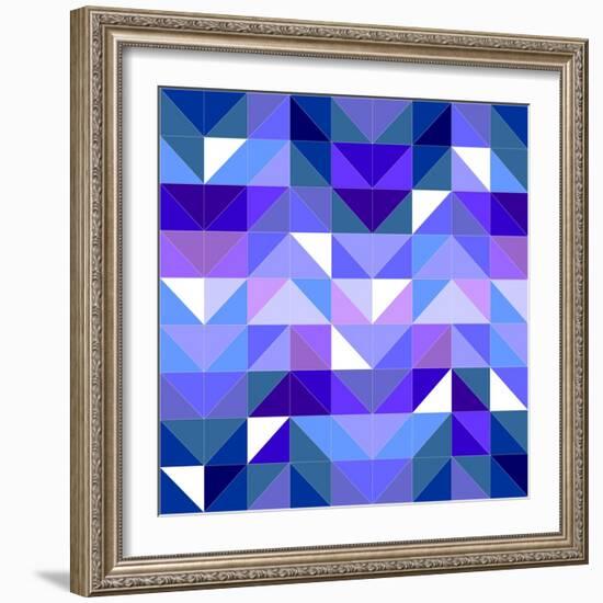 Seamless Vector Blue Pattern, Texture or Flat Surface Triangle Mosaic Background.-IngaLinder-Framed Art Print