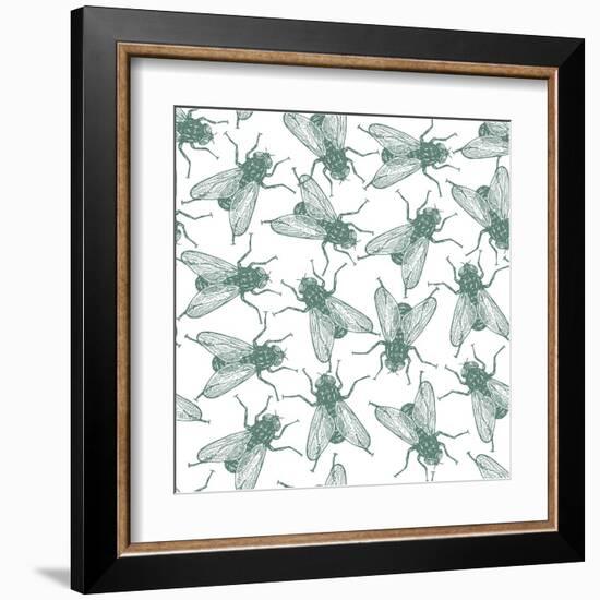Seamless Vector Flies Pattern in Vintage Engraved Style. Isolated, Grouped, Transparent Background-lestyan-Framed Art Print