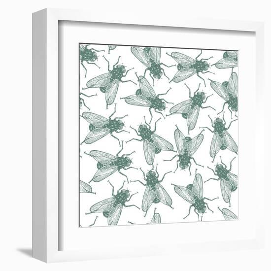 Seamless Vector Flies Pattern in Vintage Engraved Style. Isolated, Grouped, Transparent Background-lestyan-Framed Art Print