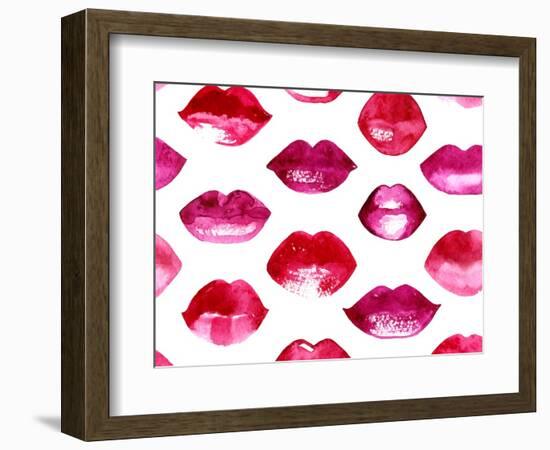 Seamless Vector Pattern with Red Watercolor Lips-Jet-Framed Premium Giclee Print