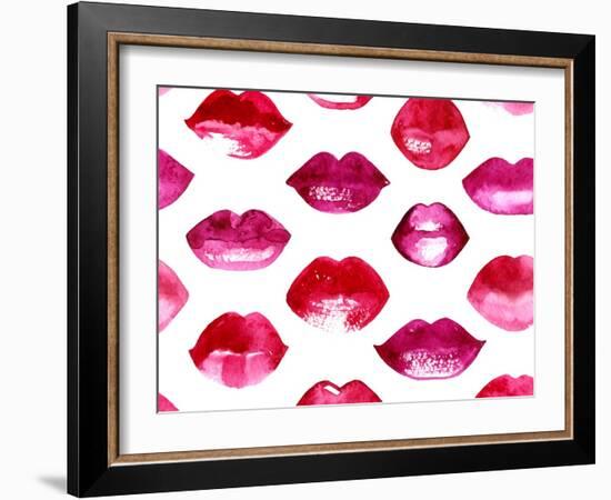 Seamless Vector Pattern with Red Watercolor Lips-Jet-Framed Art Print