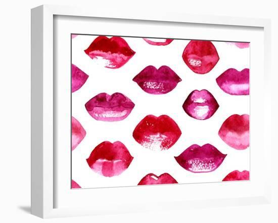 Seamless Vector Pattern with Red Watercolor Lips-Jet-Framed Art Print