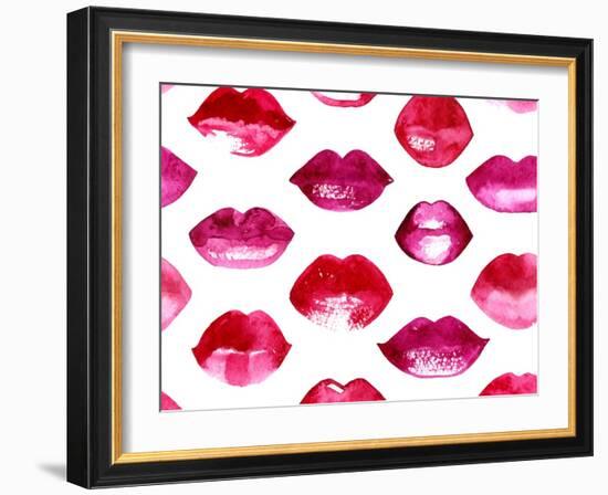 Seamless Vector Pattern with Red Watercolor Lips-Jet-Framed Art Print