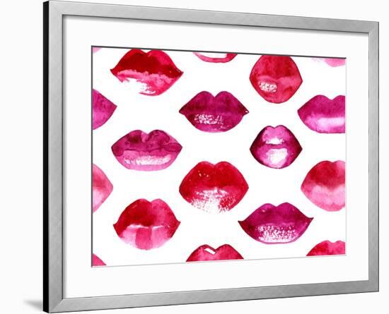 Seamless Vector Pattern with Red Watercolor Lips-Jet-Framed Art Print