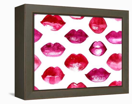 Seamless Vector Pattern with Red Watercolor Lips-Jet-Framed Stretched Canvas