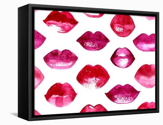 Seamless Vector Pattern with Red Watercolor Lips-Jet-Framed Stretched Canvas