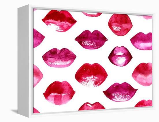 Seamless Vector Pattern with Red Watercolor Lips-Jet-Framed Stretched Canvas