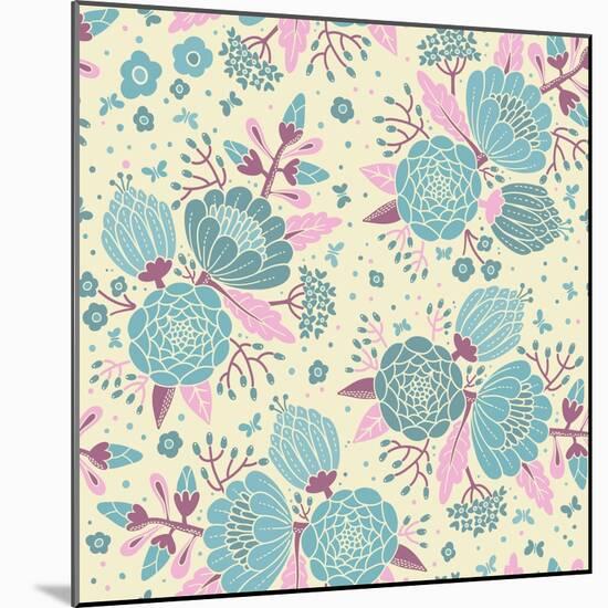 Seamless Vintage Pattern with Decorative Flowers.-Baksiabat-Mounted Art Print