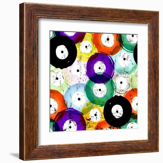 Seamless Vinyl Records Background Pattern, Vector Illustration-Kirsten Hinte-Framed Art Print