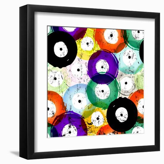 Seamless Vinyl Records Background Pattern, Vector Illustration-Kirsten Hinte-Framed Art Print