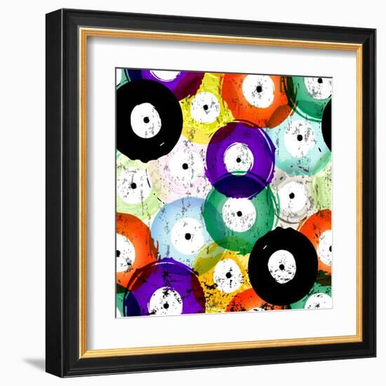 Seamless Vinyl Records Background Pattern, Vector Illustration-Kirsten Hinte-Framed Art Print