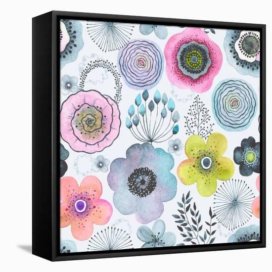 Seamless Watercolor Abstraction Floral Pattern in Vintage Style.-Nikiparonak-Framed Stretched Canvas