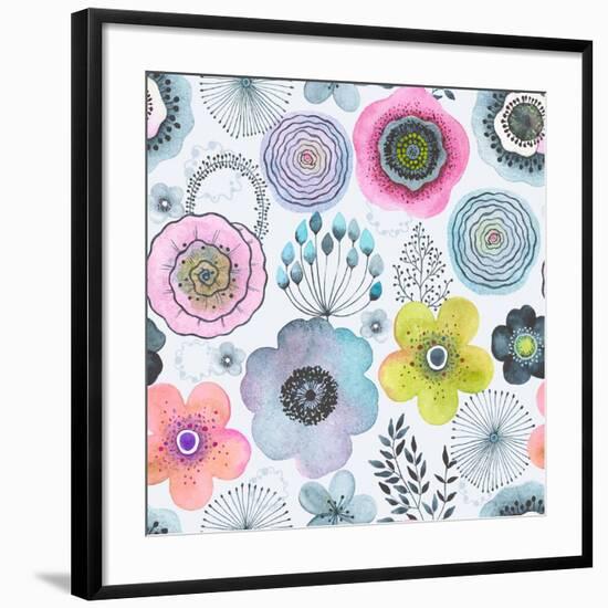 Seamless Watercolor Abstraction Floral Pattern in Vintage Style.-Nikiparonak-Framed Art Print