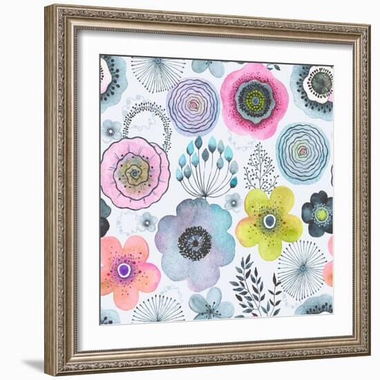 Seamless Watercolor Abstraction Floral Pattern in Vintage Style.-Nikiparonak-Framed Art Print