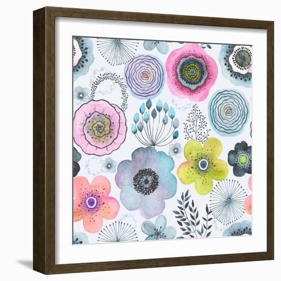 Seamless Watercolor Abstraction Floral Pattern in Vintage Style.-Nikiparonak-Framed Art Print