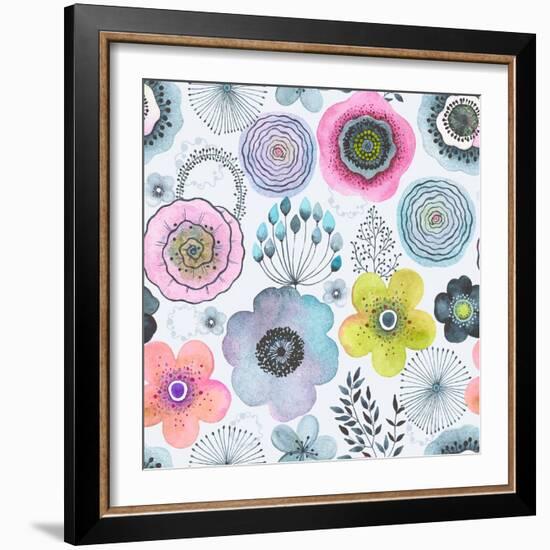 Seamless Watercolor Abstraction Floral Pattern in Vintage Style.-Nikiparonak-Framed Art Print