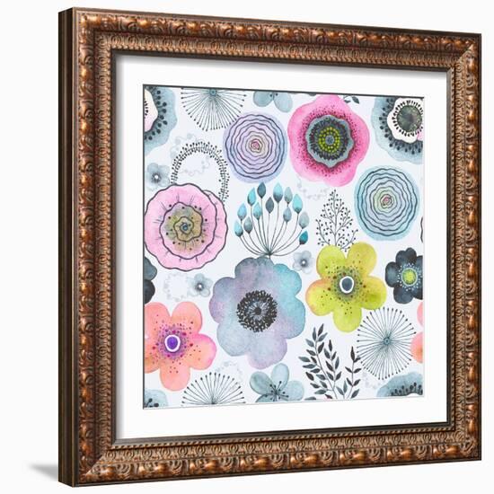 Seamless Watercolor Abstraction Floral Pattern in Vintage Style.-Nikiparonak-Framed Art Print
