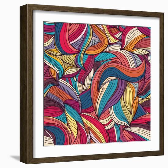 Seamless Wave Hand-Drawn Pattern, Waves Background-Little_cuckoo-Framed Art Print