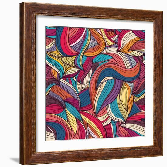 Seamless Wave Hand-Drawn Pattern, Waves Background-Little_cuckoo-Framed Art Print