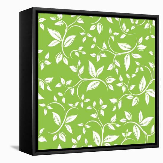 Seamless White Floral Pattern on Green-Naddiya-Framed Stretched Canvas