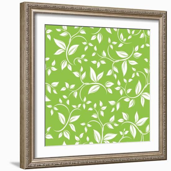 Seamless White Floral Pattern on Green-Naddiya-Framed Art Print