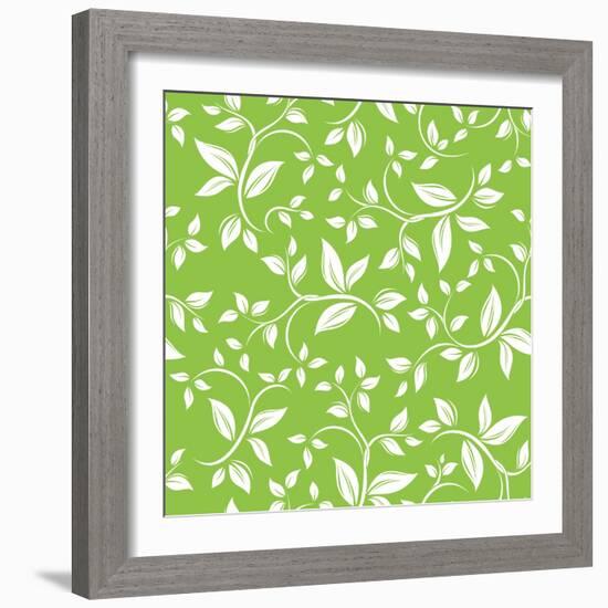 Seamless White Floral Pattern on Green-Naddiya-Framed Art Print