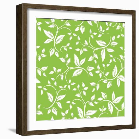 Seamless White Floral Pattern on Green-Naddiya-Framed Art Print