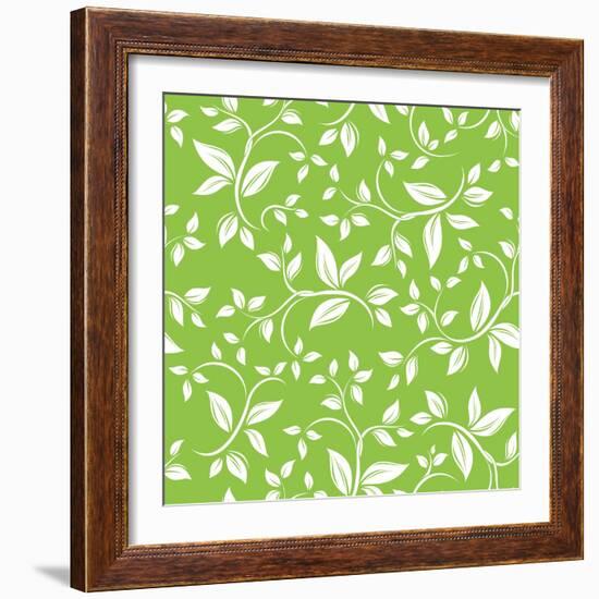 Seamless White Floral Pattern on Green-Naddiya-Framed Art Print
