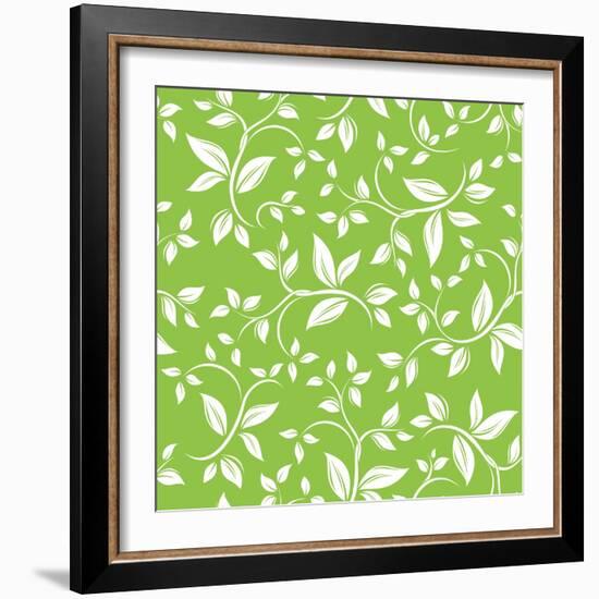 Seamless White Floral Pattern on Green-Naddiya-Framed Art Print