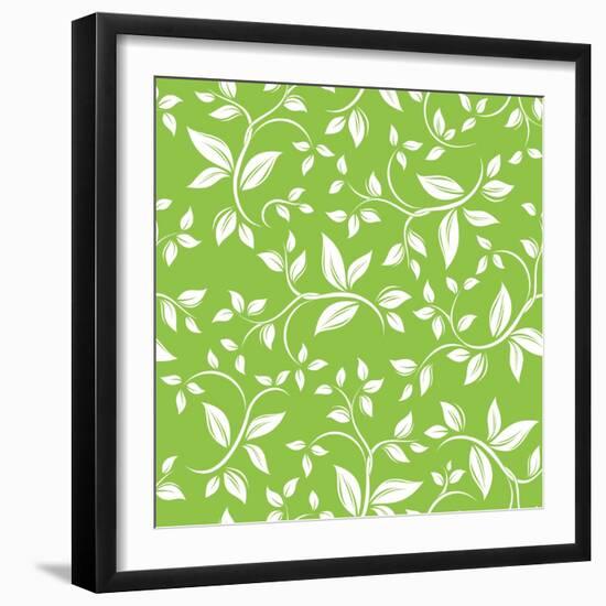 Seamless White Floral Pattern on Green-Naddiya-Framed Art Print