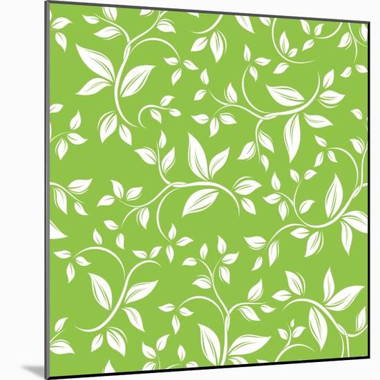 Seamless White Floral Pattern on Green-Naddiya-Mounted Art Print