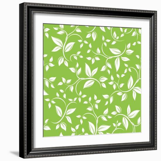 Seamless White Floral Pattern on Green-Naddiya-Framed Art Print