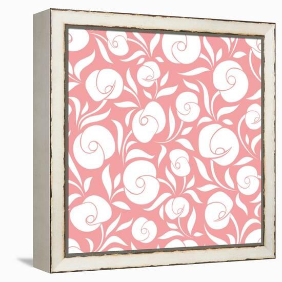 Seamless White Floral Pattern on Pink. Vector Illustration.-Naddiya-Framed Stretched Canvas