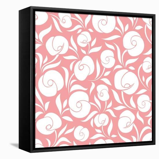 Seamless White Floral Pattern on Pink. Vector Illustration.-Naddiya-Framed Stretched Canvas