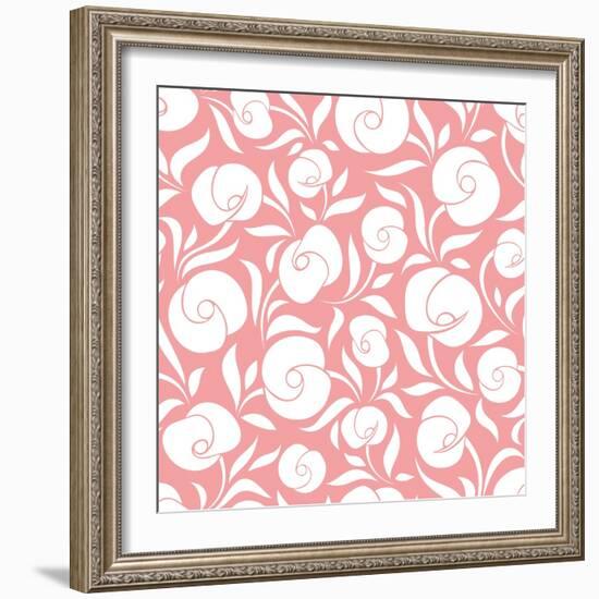 Seamless White Floral Pattern on Pink. Vector Illustration.-Naddiya-Framed Art Print