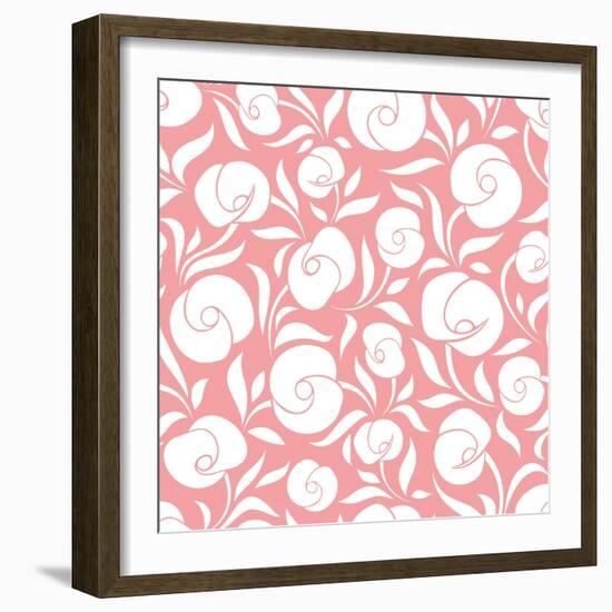 Seamless White Floral Pattern on Pink. Vector Illustration.-Naddiya-Framed Art Print