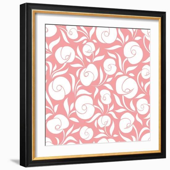 Seamless White Floral Pattern on Pink. Vector Illustration.-Naddiya-Framed Art Print