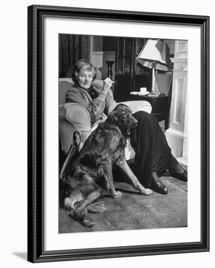 Sean Macbride's Mother, Maud Gonne Macbride, Sitting at Home with Her Dog-Tony Linck-Framed Premium Photographic Print