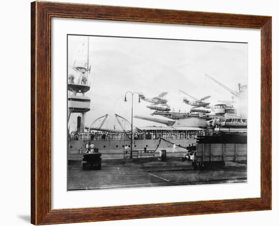 Seaplanes on Board a Us Navy Warship, Navy Yard, Balboa, Panama, 1931-null-Framed Photographic Print